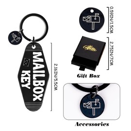 GiftoBi Retro Mailbox Key Keychain, Black Motel-Style Keyring with Split Ring, Easy-Find Mail Key Holder for Home Apartment PO Box