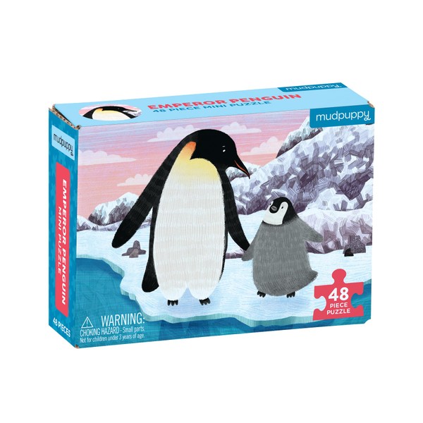 Mudpuppy Emperor Penguin Mini Puzzle, 48 Pieces, 8” x 5.75” – Perfect Family Puzzle for Ages 4+ – Jigsaw Puzzle Featuring a Colorful Illustration of Penguins, Informational Insert Included