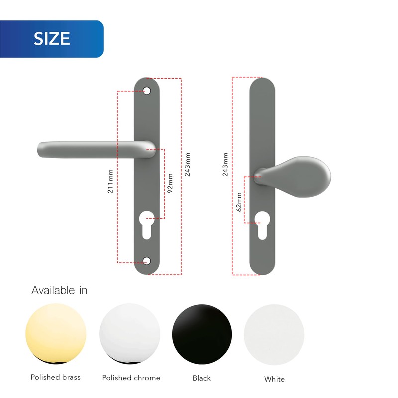 XFORT Uros Polished Brass Offset UPVC Door Handle, (PZ 62/92mm,