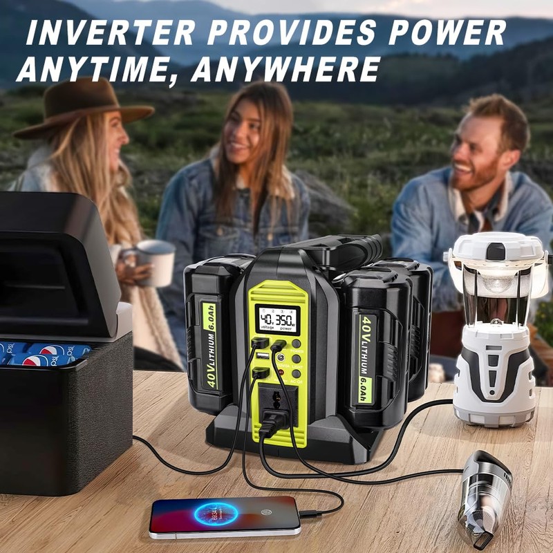 350W Power Inverter Compatible with Ryobi 40V Battery 4-Ports DC