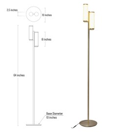 Brightech Gemini - Mid Century Modern Two Light Floor Lamp for Living Room Bright Lighting - Contemporary Dimmable LED Standing Light for Bedrooms & Offices - Gold/Antique Brass Indoor Pole Light