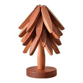 Wooden Trivets for Hot Dishes – Tree Shape Trivet Set, Heat-Resistant Pot Holders, 4-Piece Trivets with Stand for Kitchen Counter, Protects Surfaces from Hot Pots & Pans