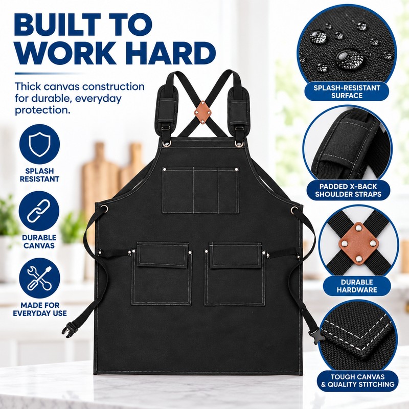Canvas Work Apron for Kitchen & Gardening – Adjustable Utility