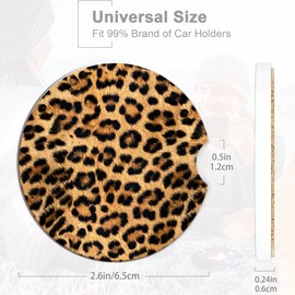Yellow Black Leopard Cup Holder Coasters for Car,Animal Print Cute Cup Holder Coasters,2 Pack Anti Slip Ceramic Car Cup Holder Accessories with Finger Notch for Women Men 2.56"