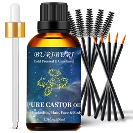 BURIBURI Castor Oil Pure Carrier Oil with Applicator Kit, 100% Pure, Organic, Cold-Pressed, Natural Castor Oil 100ml/3.38fl.oz