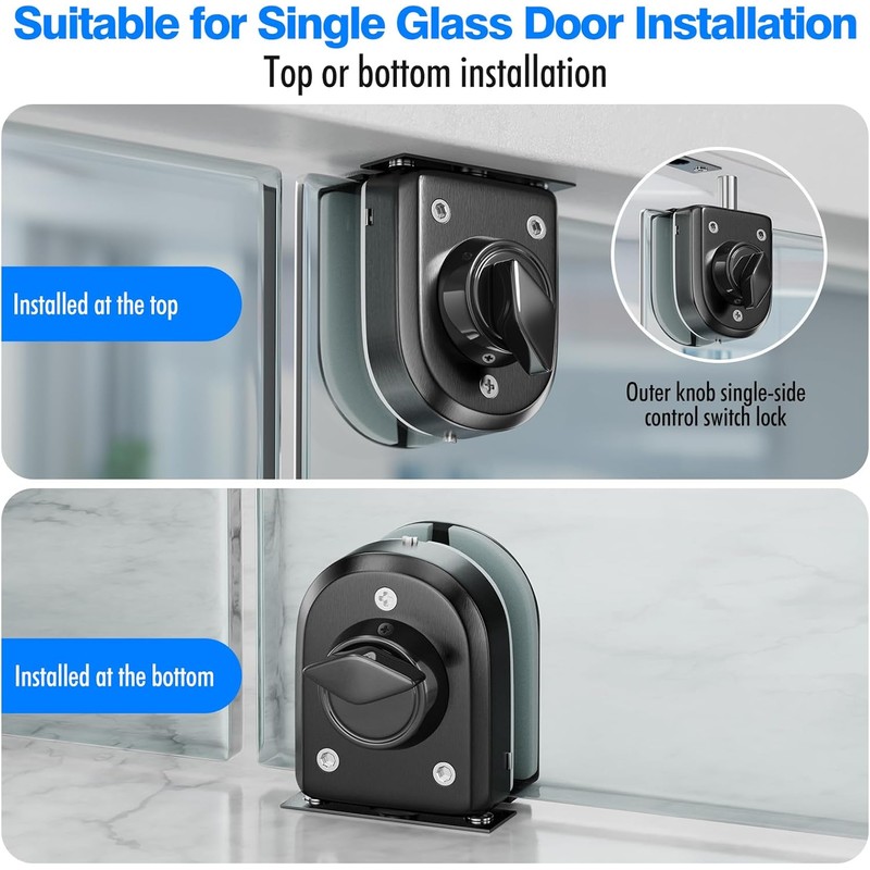 Ranbo Frameless Glass Door Floor Lock, Clamp-On No-Drill, 304 Stainless