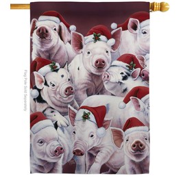 Breeze Decor H114122 Christmas Piggies Winter Seasonal Decorative Vertical House Flag, 28" x 40", Multicolor