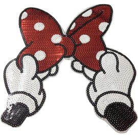 Mickey Cartoon Mouse Hands with Bow Sequins Embroidered 10" Tall Iron on Patch