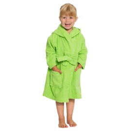 ZOLLNER Kinder Bademantel mit Kapuze, 100% Baumwolle, 104/110, 2-3 Jahre, grün