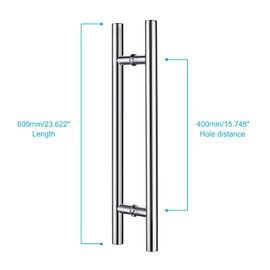 Togu TG-6012 24 inches Solid Standoffs Heavy-Duty Commercial Grade-304 Stainless Steel Push Pull Door Handle/Barn Door Pull Handle/Glass Pulls, Mirror Polished Chrome Finish