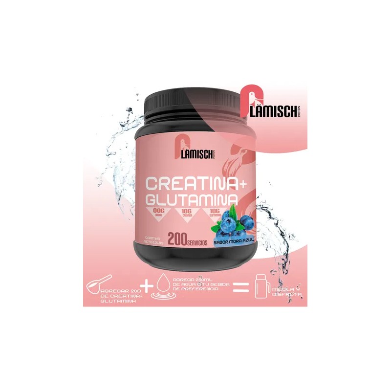 Creatina Glutamina 1 Kg Flamish Pre Entreno 50servicios Mora Azul