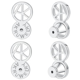 Earring Lifters,AKRUWERLY 4PCS Dainty Letter Shape Earring Backings Replaments for Droopy Ears,Locking Earlobe Support Backers for Heavy Earings Flat Backstop for Studs, White Gold