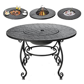 Giantex Fire Pit Table 4-in-1 Outdoor Dining Table, 36 Inch Multifunctional Metal Round Patio Table, Wood Burning Fire Pits with Cover, Grill Grate, Poker for Garden, Poolside, Backyard Fireplace