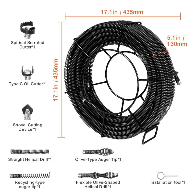 Professional 100 FT X 5/8 Inch Drain Cleaning Cable 7