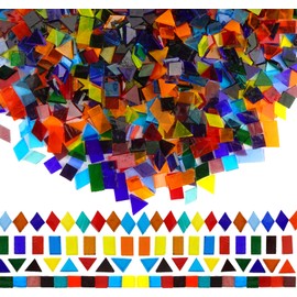 Lanyani 1600 Pieces Transparent Cathedral Glass Mosaic Tiles Pieces for Arts and Crafts Mixed Color Stained Glass Pieces, 4 Shapes Mixed