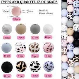 BIHRTC - 100 abalorio de silicona de 15 mm a granel, abalorio espaciadoras de silicona, abalorio de colores elegantes para manualidades, llavero, pulsera, collares, bolígrafos, accesorios de joyería