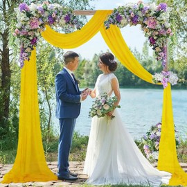 FUHSY Wedding Arch Draping Fabric 1 Panel 0.7M x 6M Gold Sheer Chiffon Drapery Fabric for Bridal Shower Sheer Backdrop Curtains Chiffon Wedding Arch Drapes for Arbor Wedding Archway Ceremony