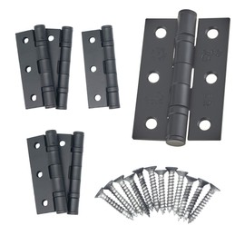 Door Hinges 3 Inch / 76mm Ball Bearing 3 Pair Pack [6 Hinges & Screws] Black
