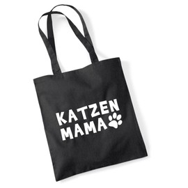 huuraa Jute Bag Cat Mum Tapse Bag Cotton 10 Litres with Motif for All Cat People Gift Idea for Friends and Family, black