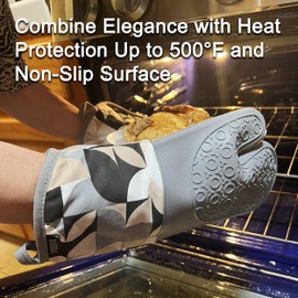 DASSIRA Oven Mitt, Pot Holder and Mini Mitts Set, Heat Resistant Silicone Oven Glove and Trivet Mat with Mini Oven Gloves for Kitchen Baking Cooking, Pack of 4 (Geometry)