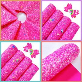 Shalun 8 Pcs/pack A4 Neon Hot Pink Chunky Glitter Faux Leather Sheets for Bows Crafts 8x12 inch
