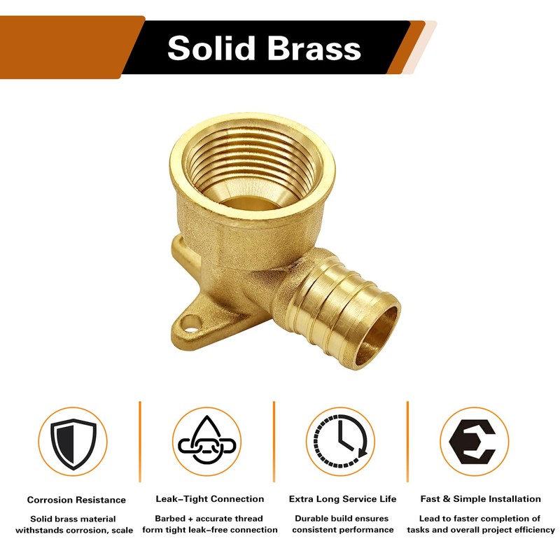 BesNPT 4 Pcs Brass Drop Ear Elbow Pex 1/2" x