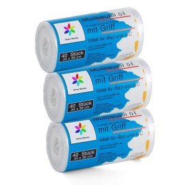 Premiumline Bin Liners 5 Litres Pack of 3 Size: 34 x 36 cm Particularly Tear-Resistant and Waterproof with Carry Handle / Handle Pack of 120