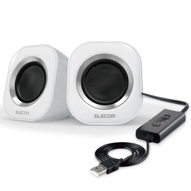 Elecom MS-P08USB2WH PC Speaker, USB Connection, Volume Adjustment, Mute Function, Maximum Output 5W, Compact, White, 2.8 x 2.9 x 3.2 inches (72 x 74 x 82 mm)