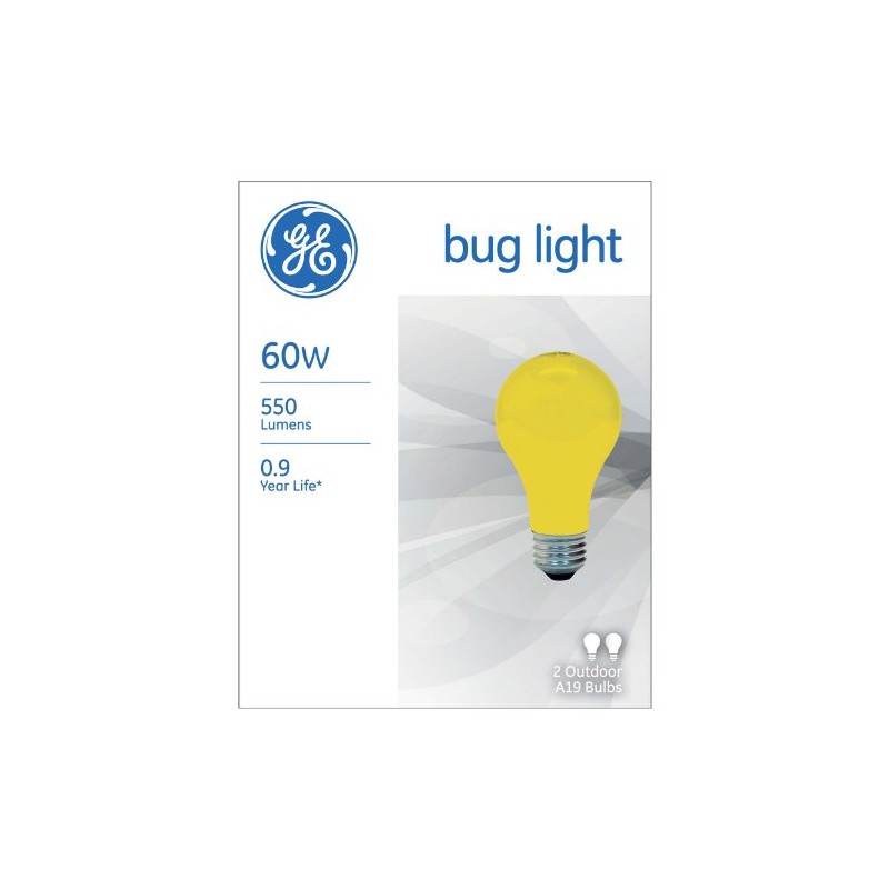 GE 97495 Bug Lite A19 Bulb, 60-Watt, 2-Pack