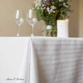 Linen & Cotton Elegant Jacquard Striped Tablecloth Fabric Table Linen Jasmine 48% Linen 52% Cotton White/White (150 x 150 cm) Square for Wedding Restaurant Cafe Hotel Catering