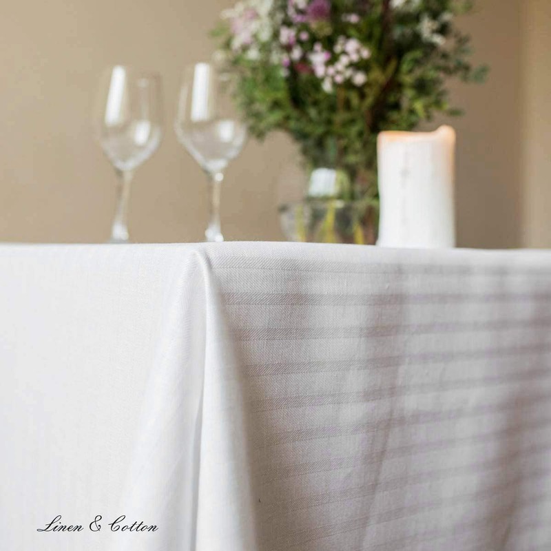 Linen & Cotton Elegant Jacquard Striped Tablecloth Fabric Table Linen