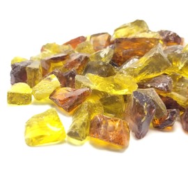 VIVID Heat (5-POUNDS Amber & Yellow Premium Indoor & Outdoor Crushed Fire Glass Rock Large 1/2, 3/4 & 1" inch Chunky Size - Glass for Use in Gas Fire Pit, Fireplace, Fire Table Etc. (Amber Ember)