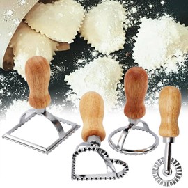 4 Pcs Ravioli Stamp Maker Cutter, Dumpling Maker Set Ravioli Stamp Set Ravioli Cutters Mold Ravioli Dumpling Maker Set Ravioli Cutter Stamp Maker Mold with Wooden Handle and Fluted Edge