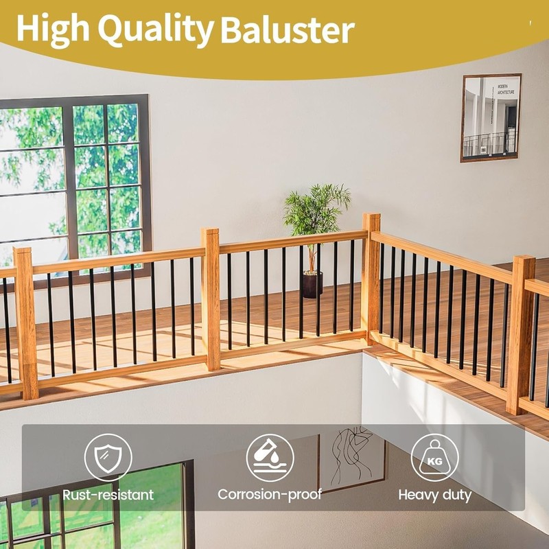 SCARIU 26 Pack Deck Balusters 36”Thicker Rectangle Staircase Baluster Black