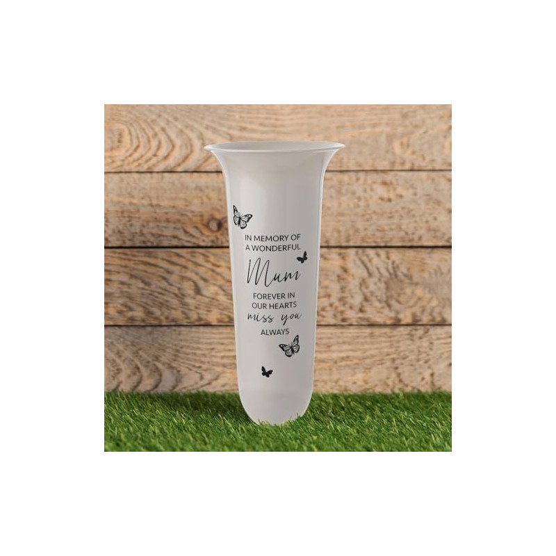 Grave/Memorial/Marker White Plastic Vase - MUM - With Spike