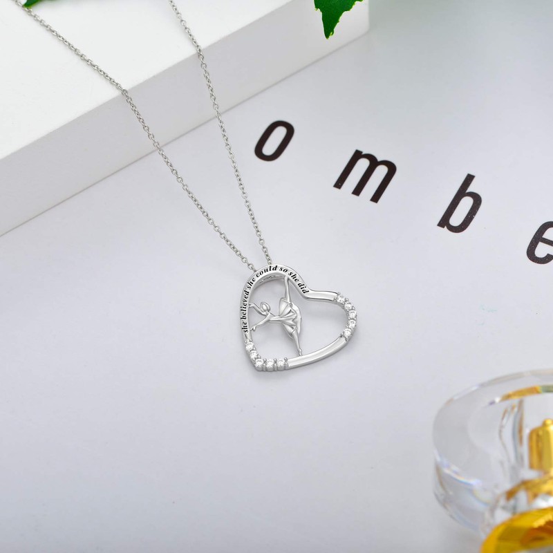 MISTBEE Ballerina Necklace Sterling Silver Engraved Inspirational Necklace She Believed