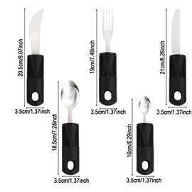 Amexo 5-Piece Adaptive Utensils, Easy Grip Cutlery Set, Disabled Eating Aids, Cutlery Non-Slip Handles, Cutlery for Disabled People, Parkinson's Disease, Patients, Elderly Arthritis (Black)