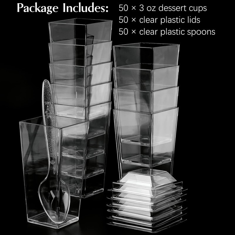 Qeirudu 3 oz Mini Dessert Cups with Lids and Spoons,