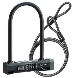 Via Velo Heavy Duty U-Lock with 4-Digit Resettable Combination & 5ft Steel Cable, Anti-Theft Bike Lock for Bicycles, Scooters, and Electric Bikes