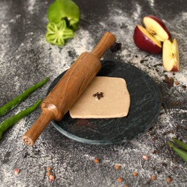 IBLAY Green Marble Chakla with Wooden Belan/Rolling Pin Board/Roti Maker/Chakla Belan/Chapati Maker for Kitchen | Full Finished Marble Roti Maker (9in)