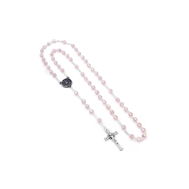 St. Michael Rosary Pink Crystal Beads