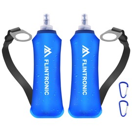 flintronic TPU Foldable Water Bottles, Pack of 2, 500 ml Soft Flask with Hand Strap and Carabiner, BPA-Free Sports Bottle for Hydration Backpack, Bike, Hiking, Jogging, Camping and Climbing (Blue)