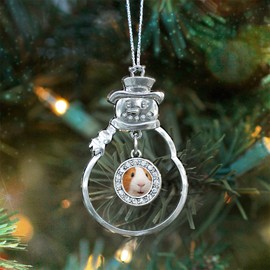 Inspired Silver - I Love Guinea Pigs Silver Christmas Ornament - Circle Charm Christmas Tree Ornament with Cubic Zirconia - Snowman Hanging Decoration