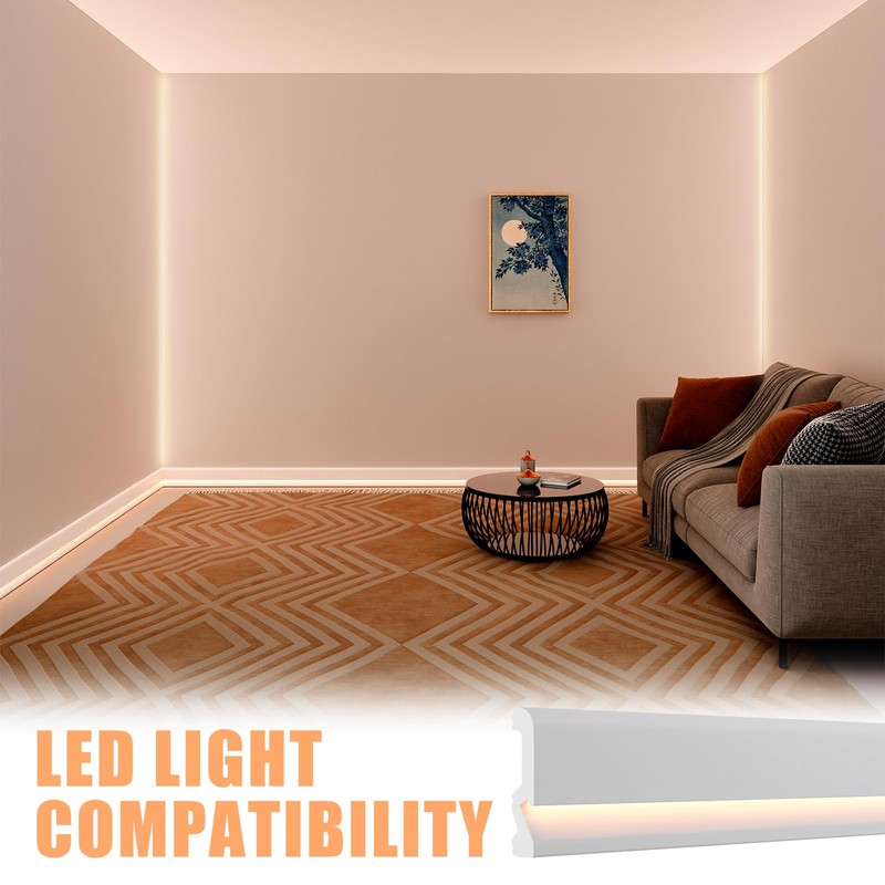 Briwooody 6 Pcs Baseboard Molding with LED Duct 2.6FT/0.8M White