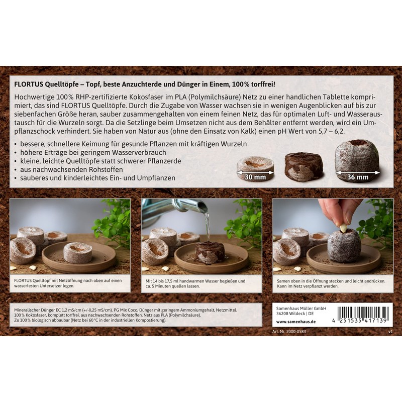 FLORTUS Coconut Source Pots Made of Potting Soil with Nutrients
