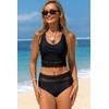 Beachsissi Women's Plain Wavy Edge and Mesh Patchwork Bikini Sets,
