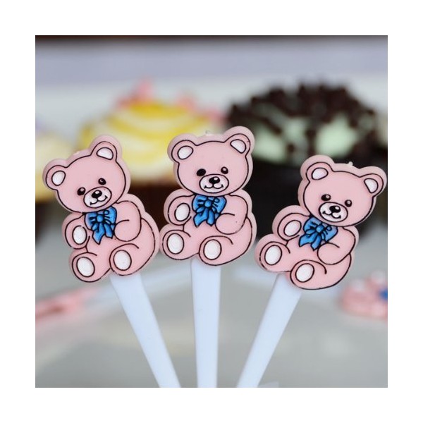 Teddy Bear Cupcake Picks - Pink (30 Count)