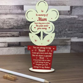 RED OCEAN In Memory Of Mum Wooden Flower Memorial Gift For Mothers Day Love Sign Keepsake Gift