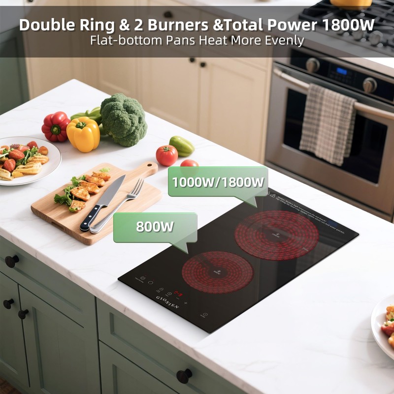 Electric Cooktop 2 Burners 110V~120V, 12'' Plug in Electric Stove