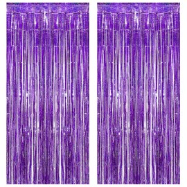 Torytoe Tinsel Curtain Purple Glitter, Pack of 2 Metallic Glitter Curtain Fringe 1 x 2 m Glitter Tinsel Curtain Tinsel Curtains Foil Fringe Party Decoration Background for Birthdays Festivals Party